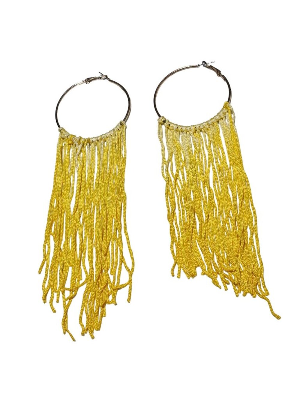 Retro Boho Yellow Tassel Fringe Hoop Earrings 60s 70s Fashion Jewelry Women